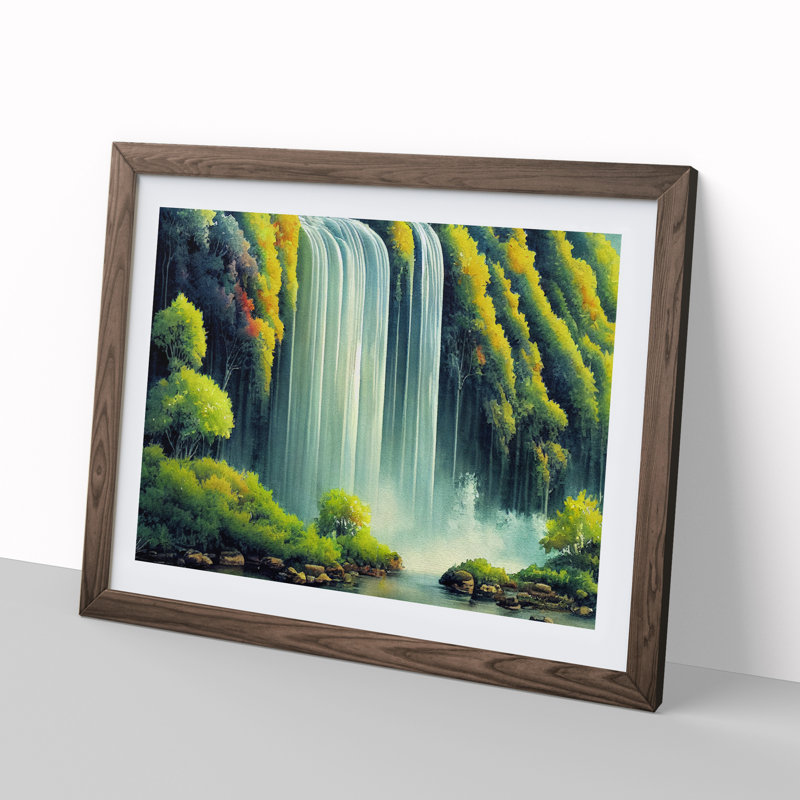 Lush Waterfall Vol.1 1 Piece Single Picture Frame Painting, 46cm H x 64cm W x 2cm D, Walnut