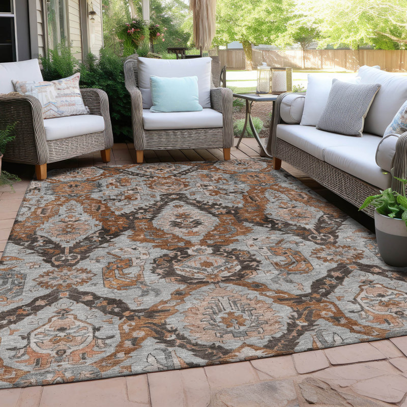 Tapis paprika Xhevrie intérieur / extérieur lavable à la machine, Rectangle 9 pi x 12 pi