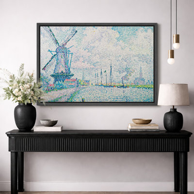 «Windmill Harbor», art de paysage de bord de mer, impression encadrée sur toile, impression sur toile.