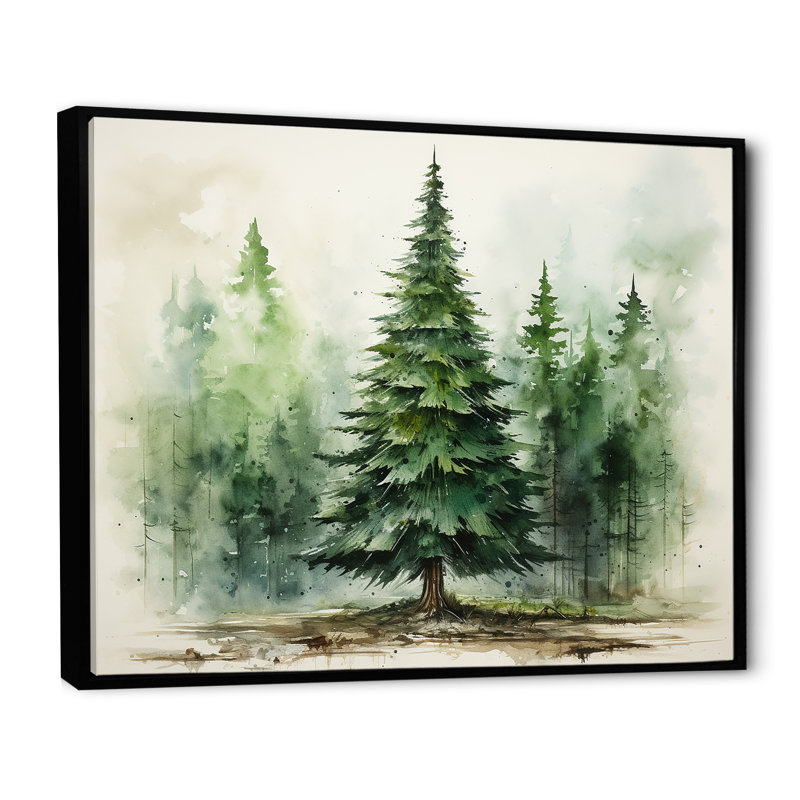 Minimalisme, pin, forêt I - pin, art mural, Cadre flottant brun, H 16 po x l 32 po x P 1 po