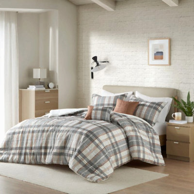 Ensemble de couette à carreaux imprimés en polyester pour lit simple/twin XL