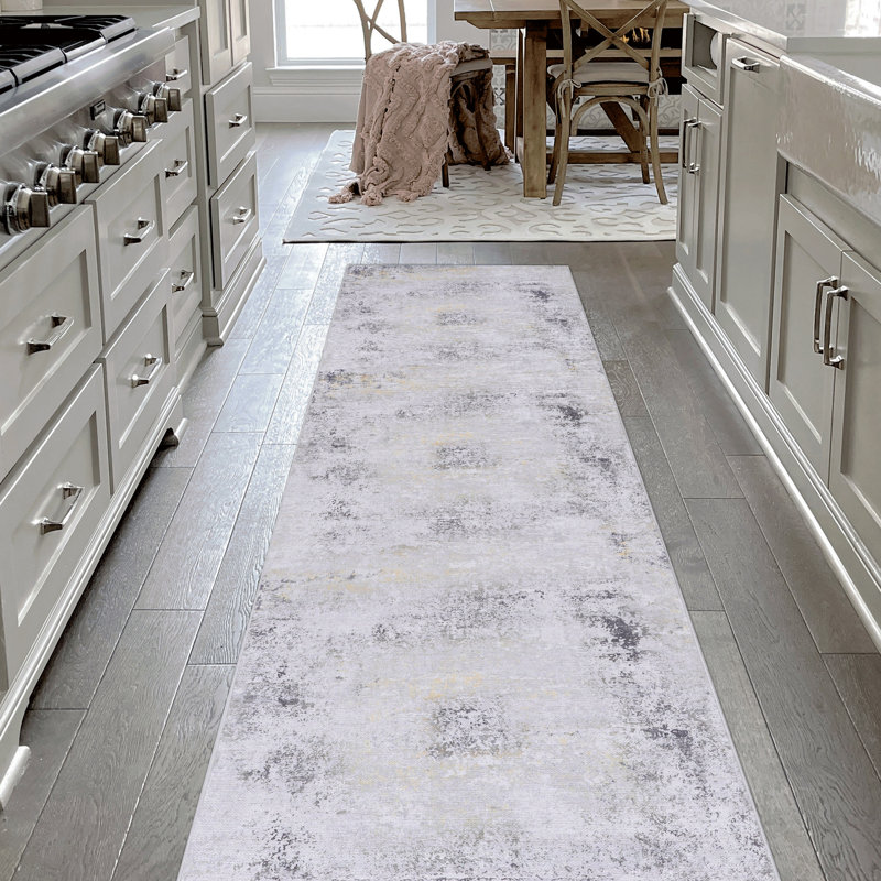 2'6''X10' Washable Runner Rug, Low-Pile For Kitchen - Gray Non-Slip Kitchen, Living Room