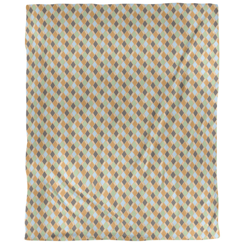Tissu diamants, Orange / Vert, L 56 po x l 36 po, Coton peigné de base