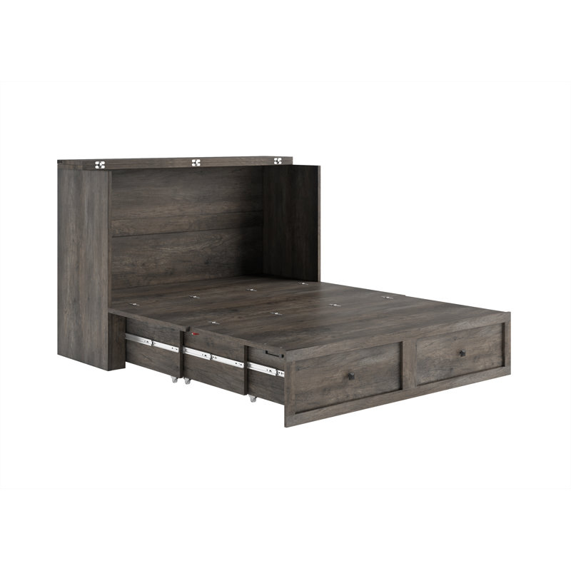 Grand lit escamotable Wilkinson Farmhouse avec grand tiroir de rangement et station de charge, gris, Grand, Grey