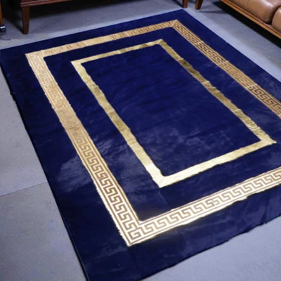 Navy Blue Plush Area Rug, Custom Size Soft Living Room Rug