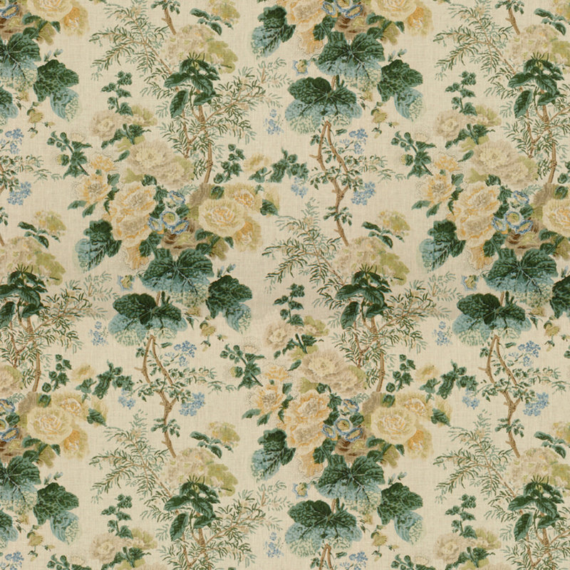 Hollyhock Hdb 49" Fabric, Lemon/Aqua
