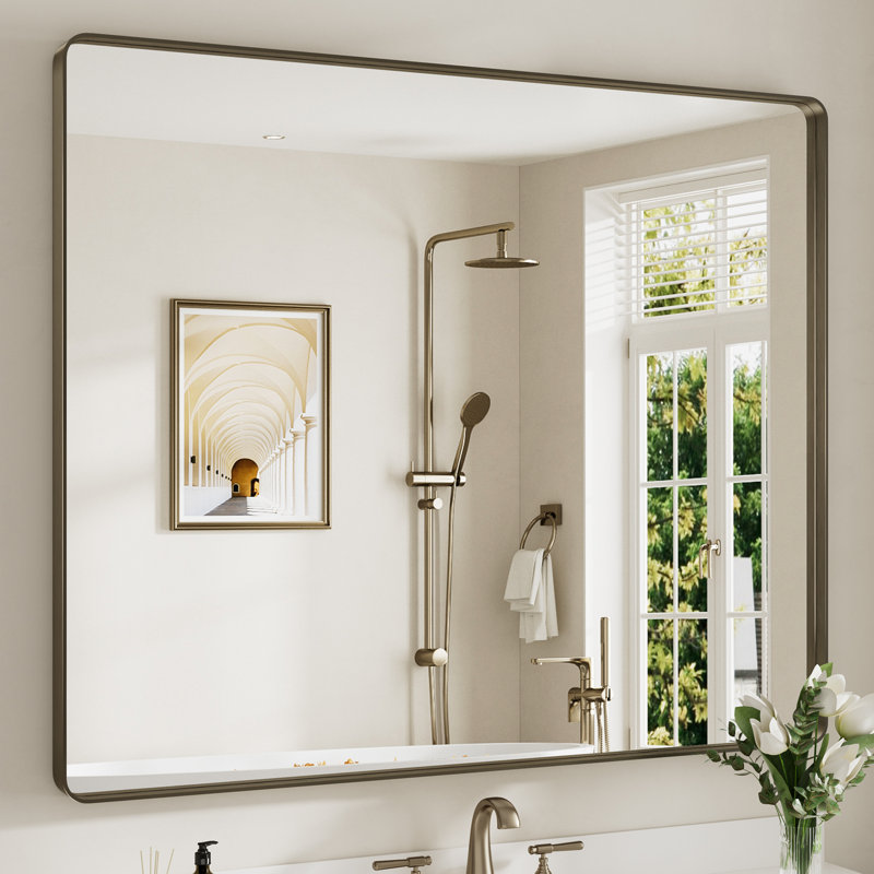 Miroir de salle de bain mural Llesenia, 48 po x 40 po, Bronze, Rectangulaire