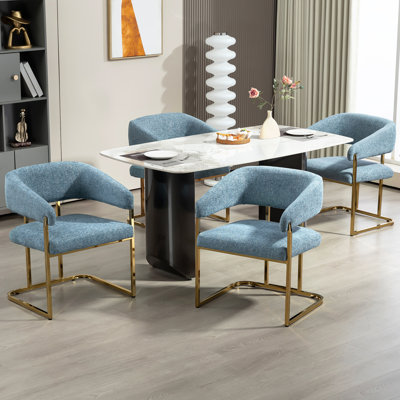 Modern Gold Metal Frame Upholstered Armchair Dining chair by Everly Quinn