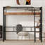 Lit mezzanine simple en métal avec bureau et échelle de rangement intégrée