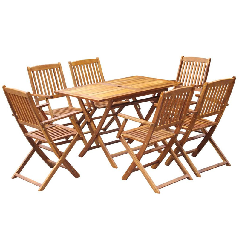 Calley 6 - Person Acacia Wood Patio Dining Set with Rectangular Table