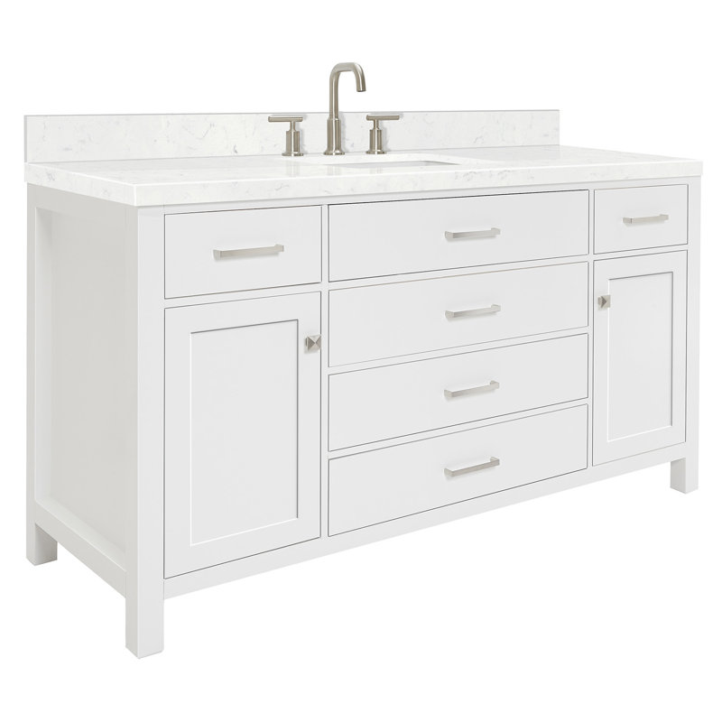 Abbate 4_ARIEL Bristol Single Sink Bathroom Vanity with Carrara White Quartz, White, 60"