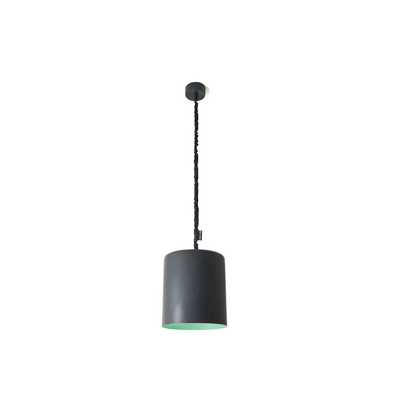 1 - Light Black Drum Pendant, Black/Turquoise