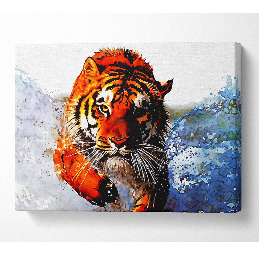 Tiger Running In Water - Leinwanddrucke auf Leinwand