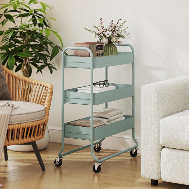 HOMCOM 3 Tier Storage Trolley Storage Cart with Mesh Backets Wheels, Green