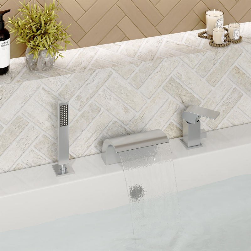 Robinet de baignoire romaine à poignée simple avec inverseur Doux, Nickel brossé