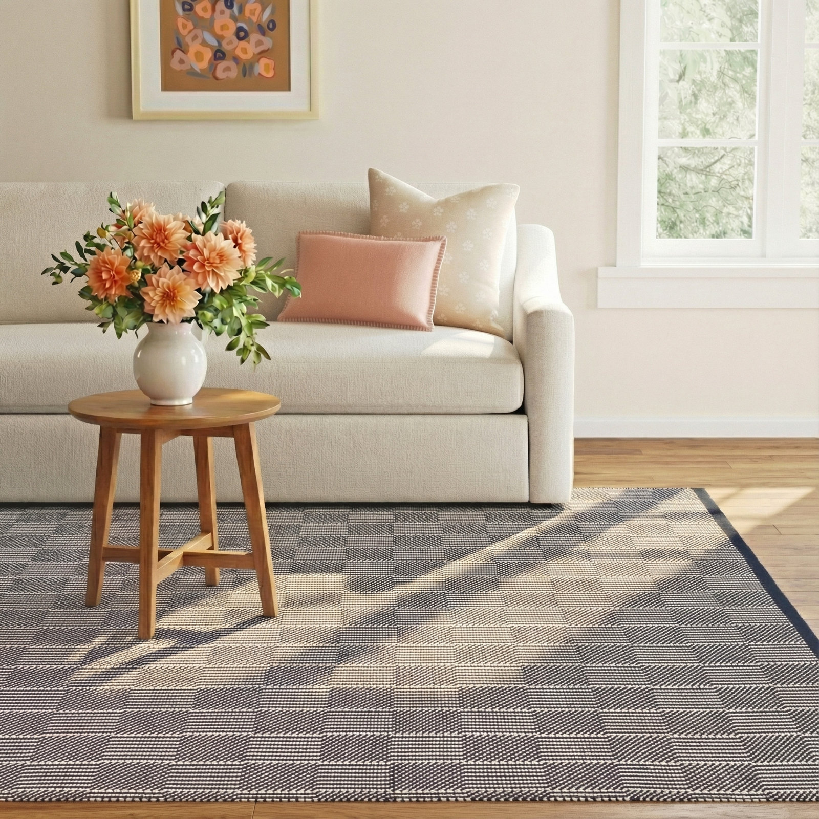 Squares Handmade Navy Indoor/Outdoor Rug, Rectangle 8' x 10'
