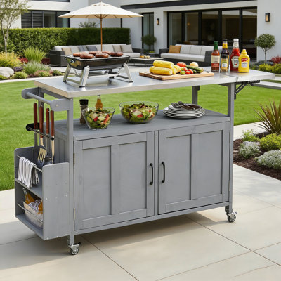 Chariot-bar 60 po avec plateau de table pliable, îlot de cuisine extérieur avec roues verrouillables pour le patio et l'extérieur