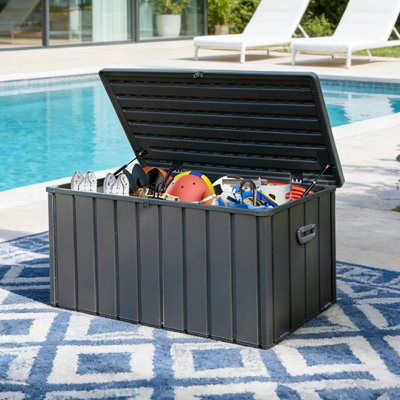 200 Gallon Outdoor Storage Deck Box Waterproof, Large Patio Storage Bin for Outside Cushions, Throw Pillows, Garden Tools, Lockable (Dark Gray)