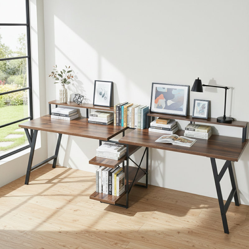 Aldo Metal Base Writing Desk, Antique Walnut