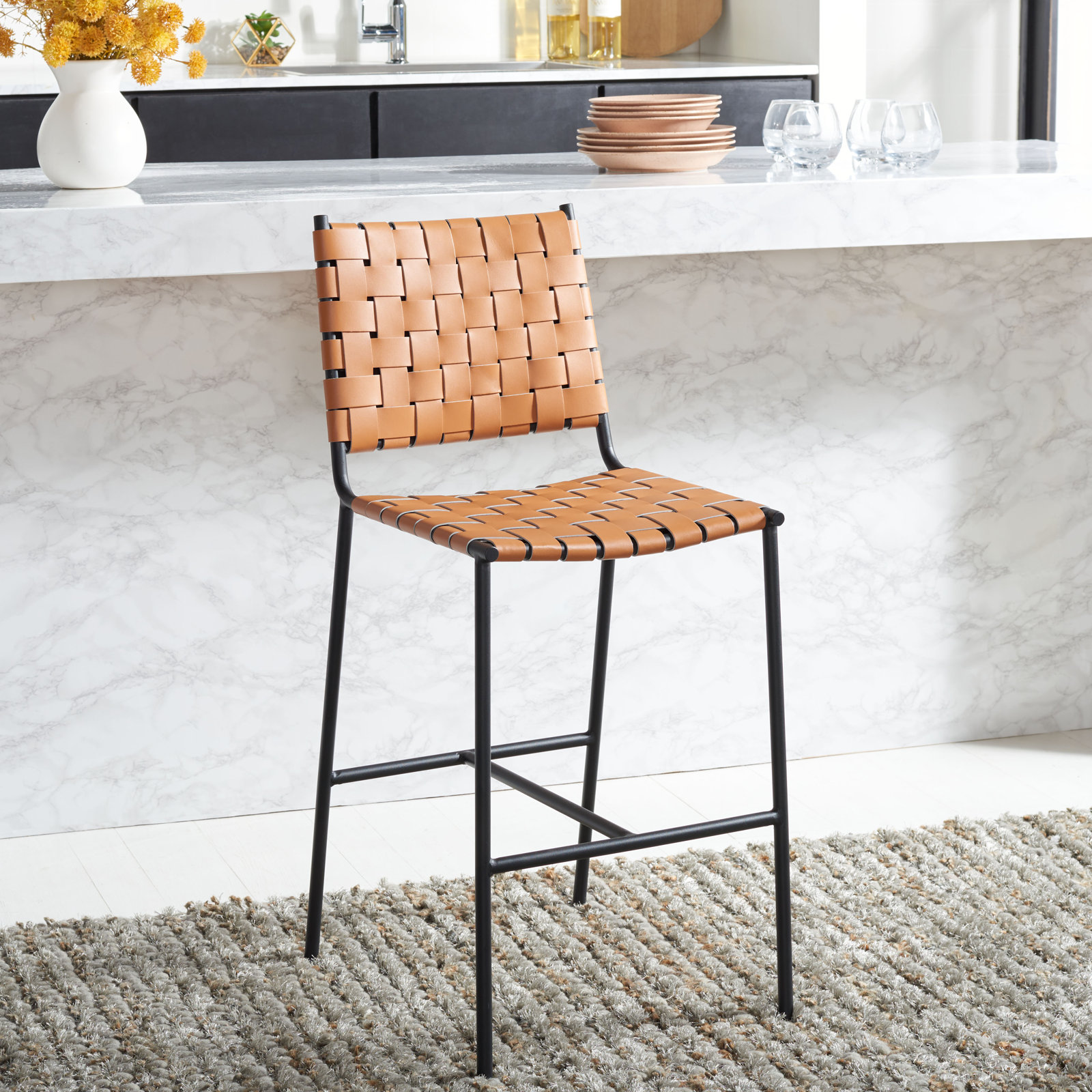 Cass 26" Bar Stool, Brown, Black