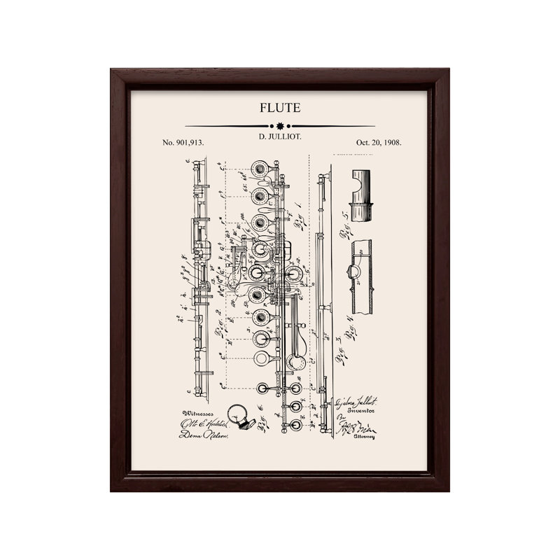 Plan de la flûte, Canvas, 18"H x 24"W, Brown Framed