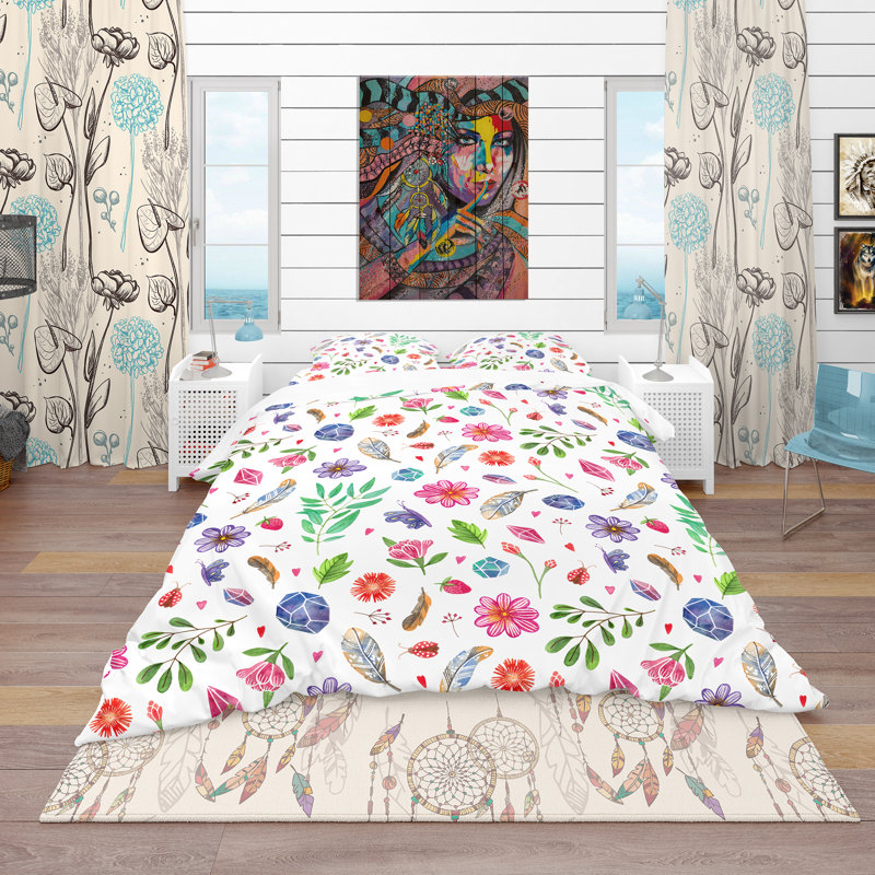 Ensemble de housse de couette bohème et éclectique, Housse de couette très grand + 2 taies décoratives