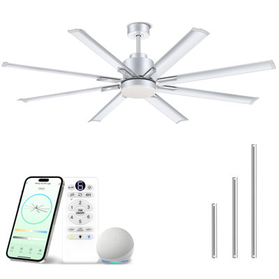 84" 8-Aluminum Blade Large Ceiling Fan with Light, High CFM, 3CCT, Reversible Motor, Remote Control, APP&Voice Control