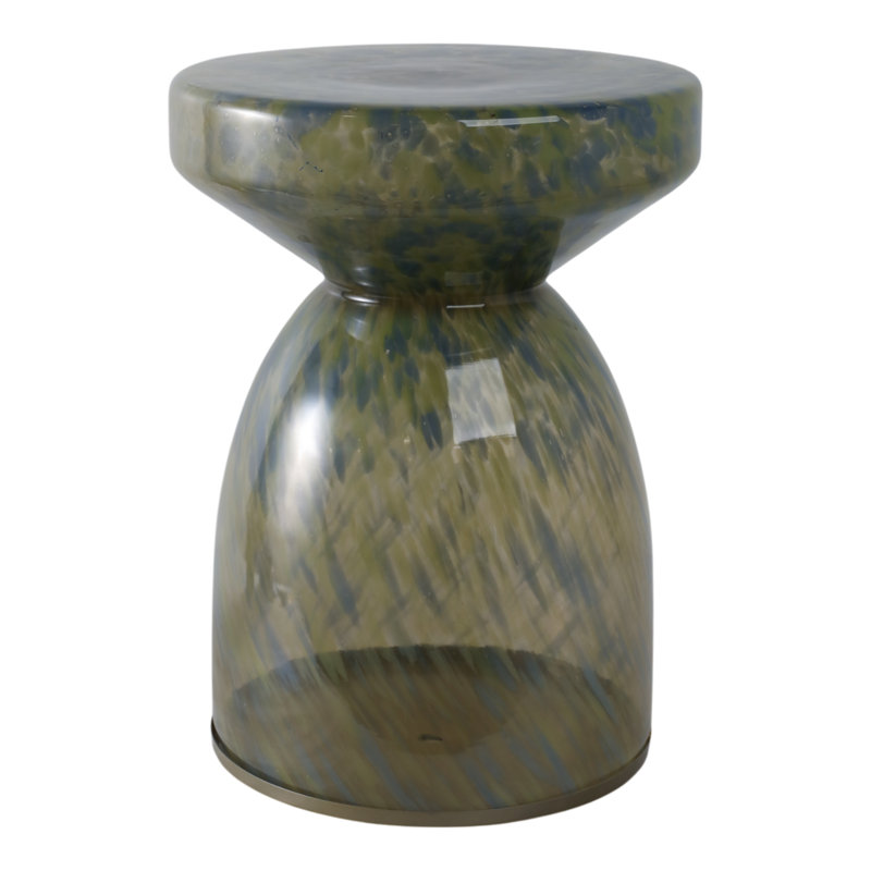 Table d'appoint en verre et en métal au design sculptural moderne.