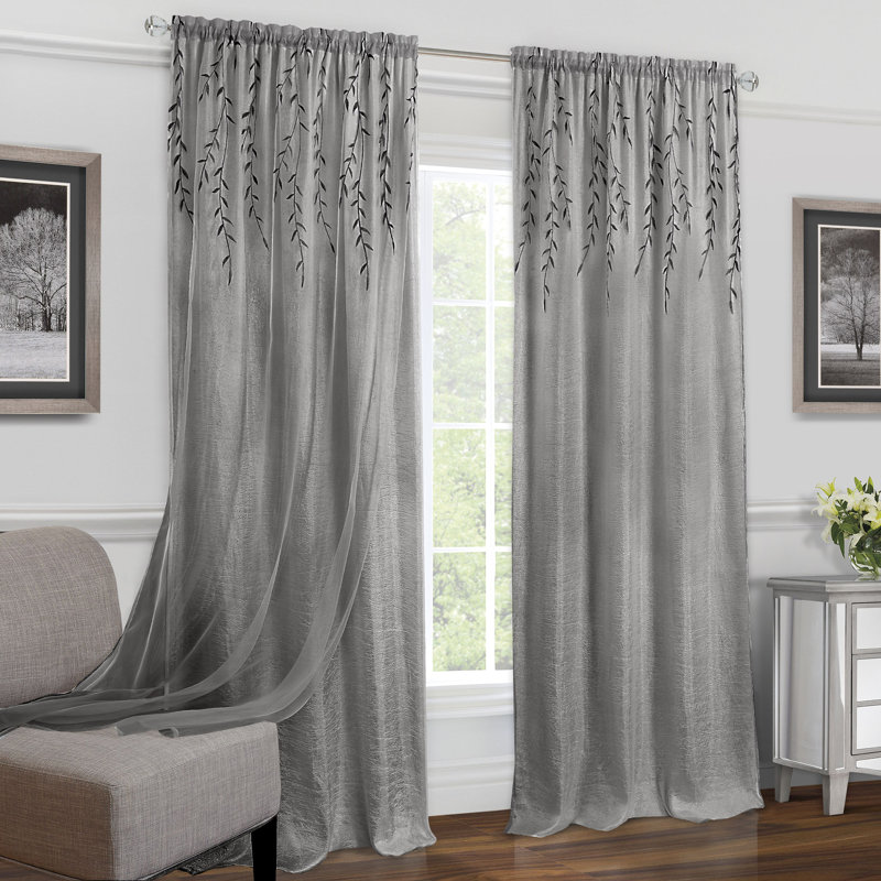 Hearn Synthetic Floral Semi-Sheer Transitional Rod Pocket Curtain Panel, Gray, 42" W x 63" L