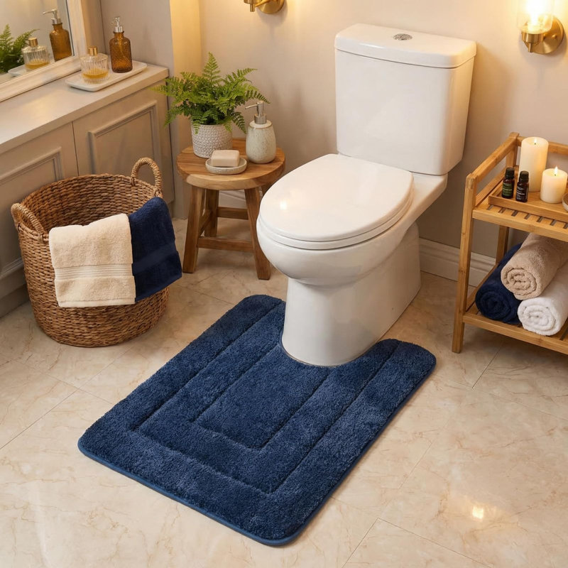 U-Shaped Non-Slip Bathroom Contour Mat, Blue