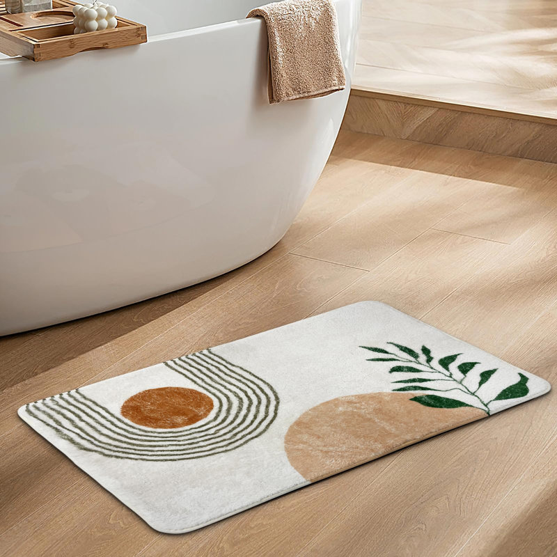 20"X30" Boho Bath Rugs For Bathroom Decor Non-Slip Bath Mat Absorbent Plush Microfiber Soft Carpet Machine Washable Bath Mat For Bathrooms,Showers,Laundry Rooms,White And Green