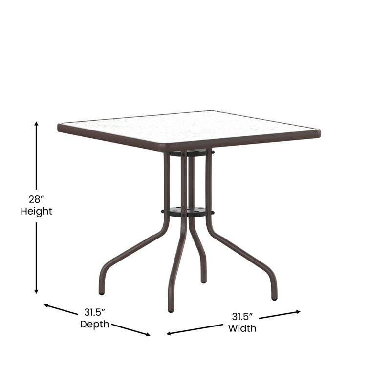 Amlie Square Tempered Glass Metal Table with Smooth Ripple Design Top, Clear/Bronze, 28" H x 31.5" W x 31.5" D