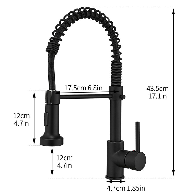 Robinet de cuisine noir avec bec rétractable - Construction, résistance à la corrosion, réglages de jet et de pulvérisation à poignée simple, facile à nettoyer, contrôle du débit d'eau