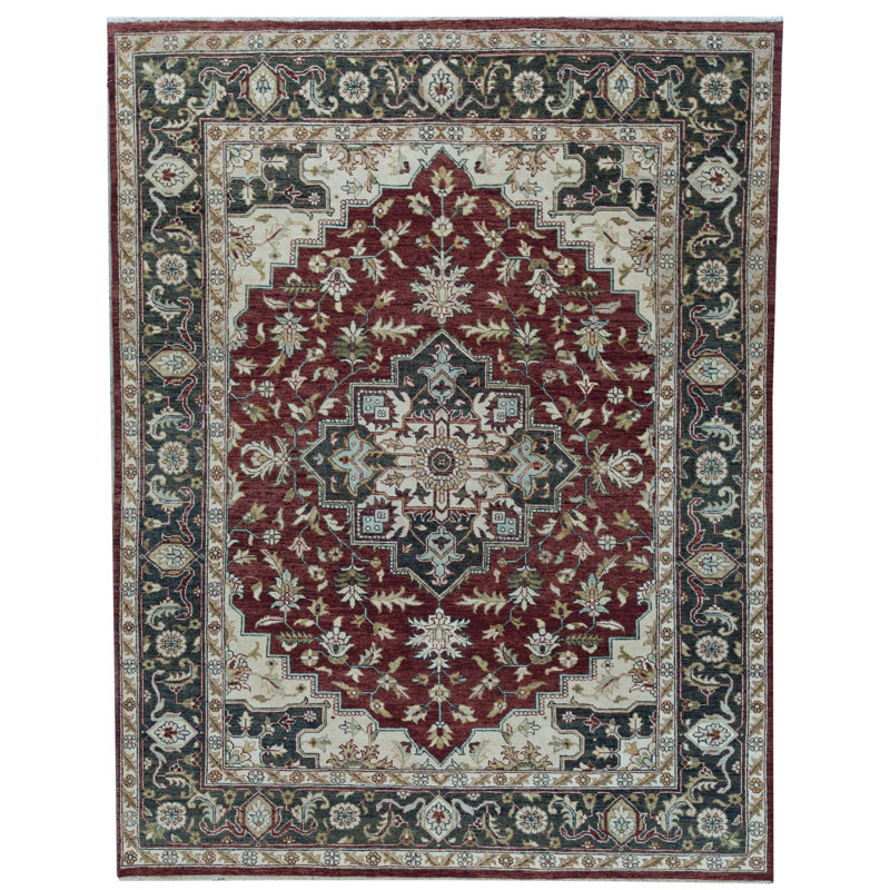 Tapis rouge et bleu noué à la main de haute qualité