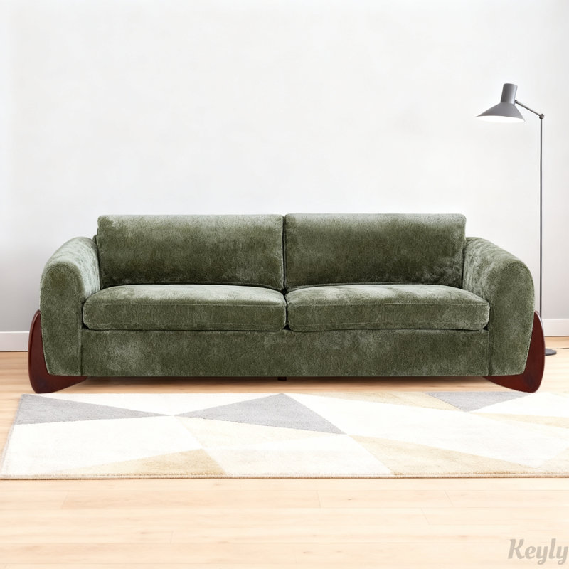 89"L Chenille Sofa, Olive Green
