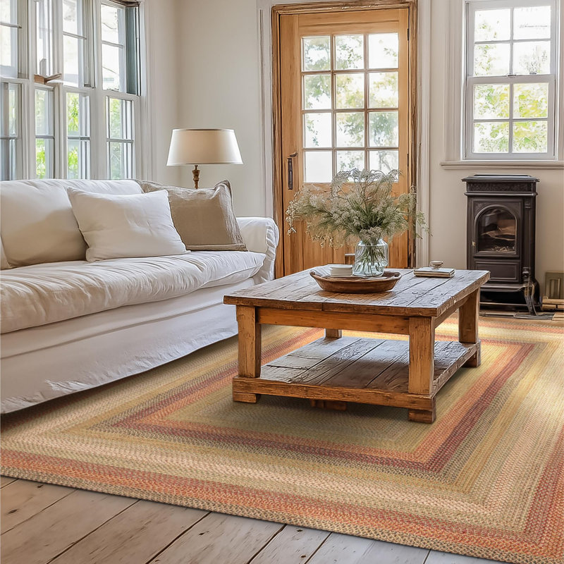 Vinita Abstract Hand Braided Jute/Sisal Rust/Green/Beige Area Rug, Rectangle 4' x 6'
