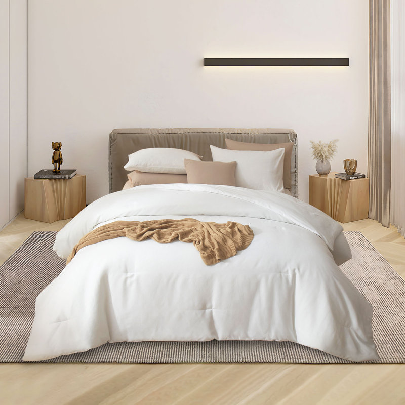 3-Piece 90g Lightweight All-season Microfiber Comforter Set, White, Queen Comforter + 2 Standard Shams