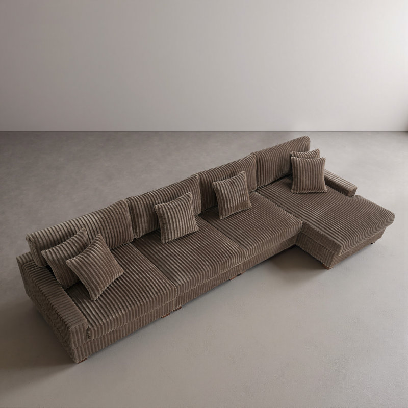 4 Seater Seating Component, Light Brown Faux Fur