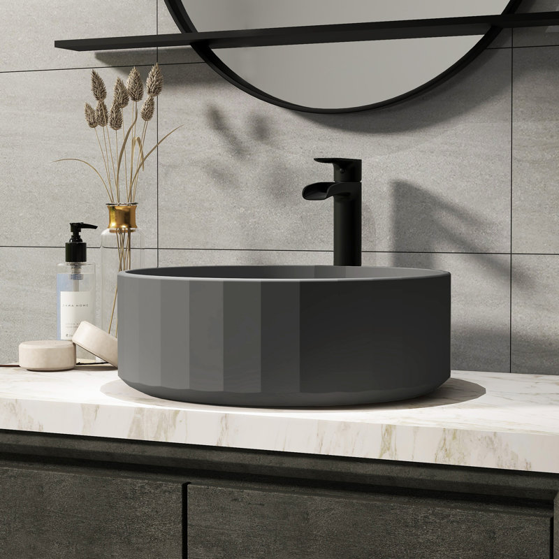 CASAINC Maple 17'' Concrete Circular Bathroom Sink, Black Earth