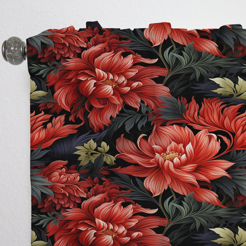 Mystic Red Damask Whispers I - Bohemian Curtain - Velvet Room Darkening - 1 Panel, 52" W x 90" L