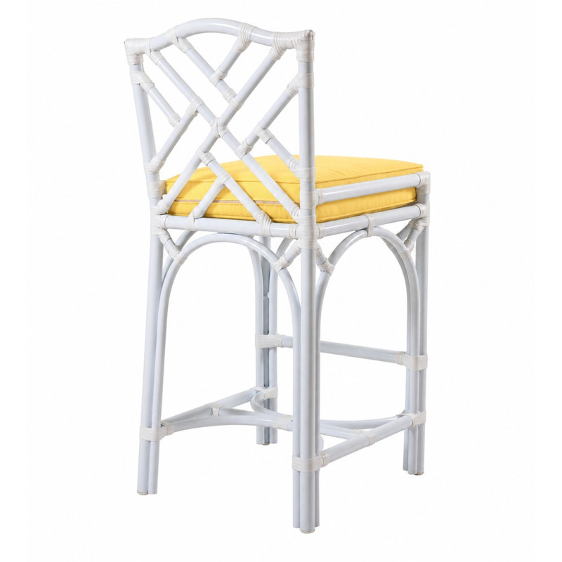 Tabouret de bar avec coussin Chippendale, Toile Sunbrella® bouton d'or