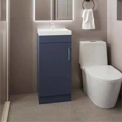 Meuble-lavabo H 32,6 po, 1 porte, 1 tablette, bleu Alby - Salle de bain