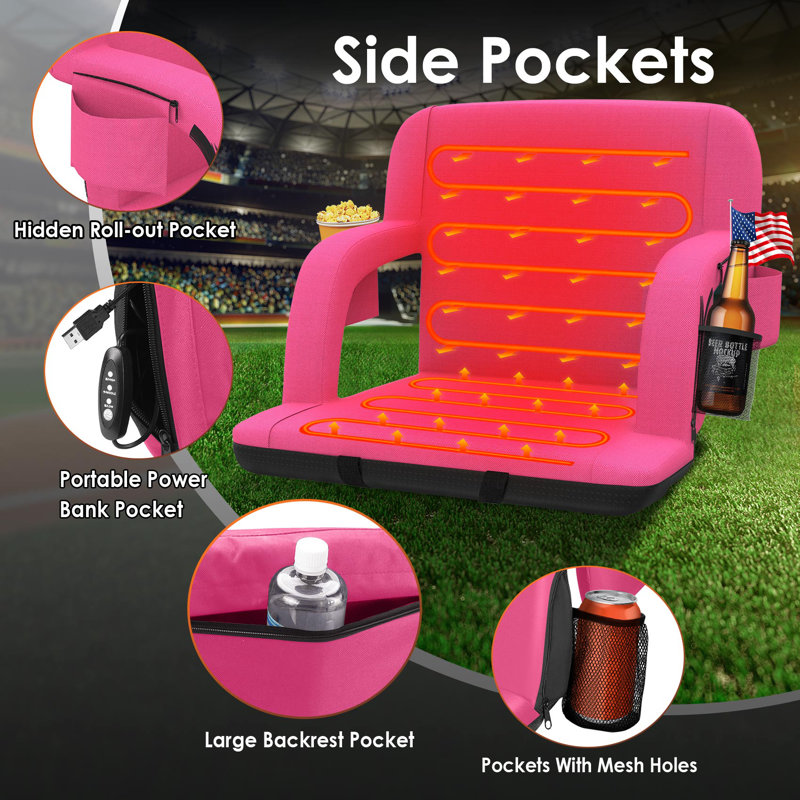 Charnetta 25In Heated Stadium Seat for Bleachers with Back Support, Portable Bleacher Seat USB 3 Levels of Heat, Pink, 1