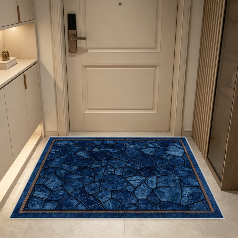 Deep Blue Cobblestone carpet-easy to clean, machine-washable, soft and comfortable; suitable for door mats, kitchens, living rooms, bedrooms, corridors, and laundry areas. Easy to clean, durable carpet for home decoration.