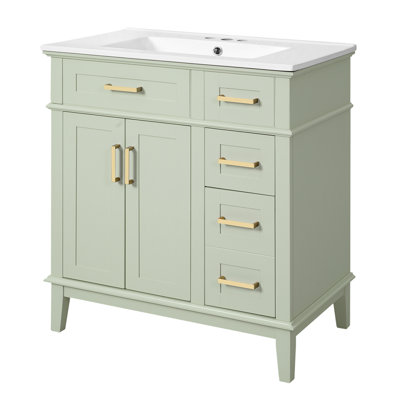 Meuble-lavabo de 30 po avec lavabo en céramique, armoire de rangement moderne avec portes à fermeture douce, tiroir profond et tiroir standard