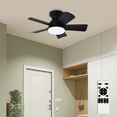 Ventilateur de plafond 25 po moderne noir avec lumière et télécommande pour chambre à coucher