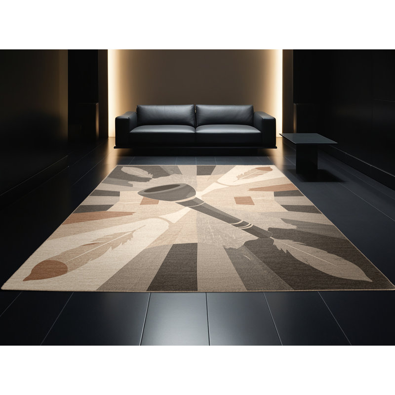 Tapis beige classique à imprimé bloc symbolique lavable à la machine Hamilton, 7 x 10