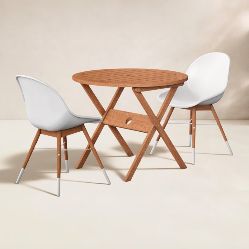 Anautica 2 - Person Wood Patio Dining Set with Round Table