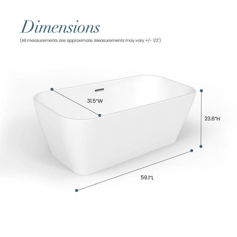 Augustine 59.1'' x 31.5'' Soaking Acrylic Bathtub