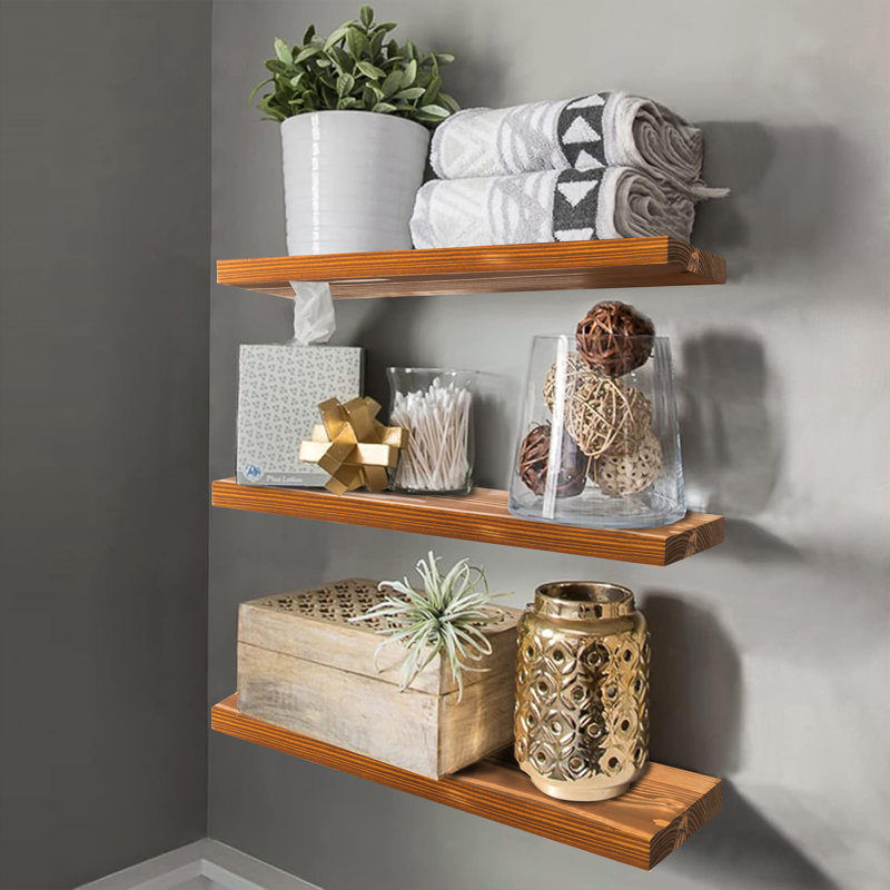 Solid Wood Floating Shelf (Set of 3), Walnut